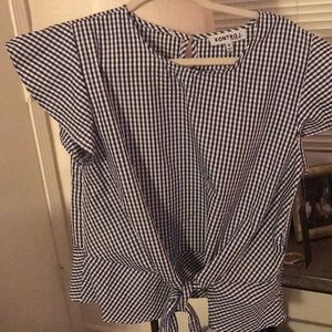 Gingham black + white blouse